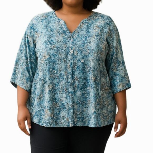Catherine 2XP Blue Women's Top Shirt Blouse Petite P2XL 22WP 24WP 2X 22W 24W - Picture 1 of 5